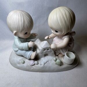 Precious Moments God Bless Our Home 12319 Sandcastle Boy Girl Figurine 1984